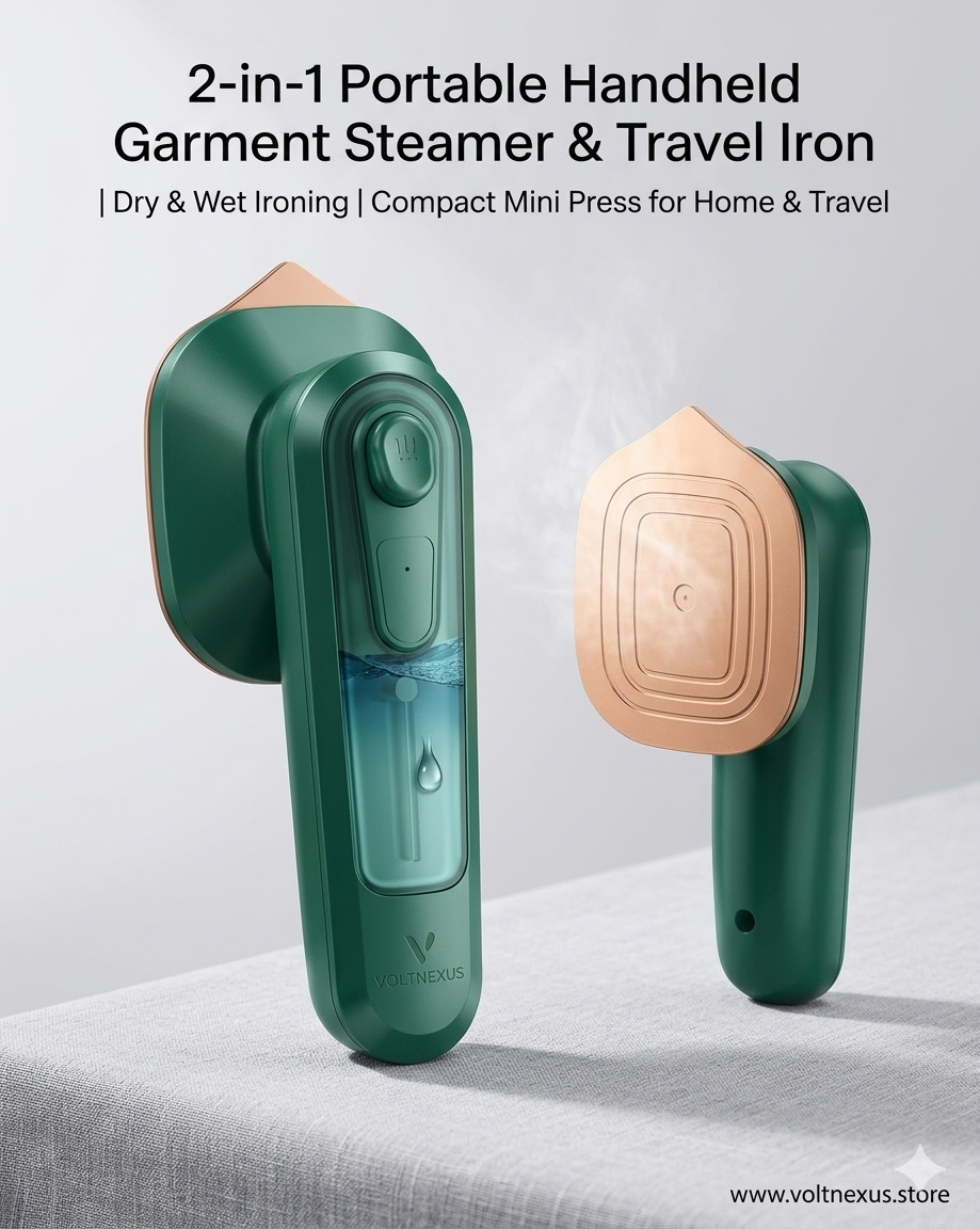 2-in-1 Portable Handheld Garment Steamer & Travel Iron | Dry & Wet Ironing | Compact Mini Press for Home & Travel