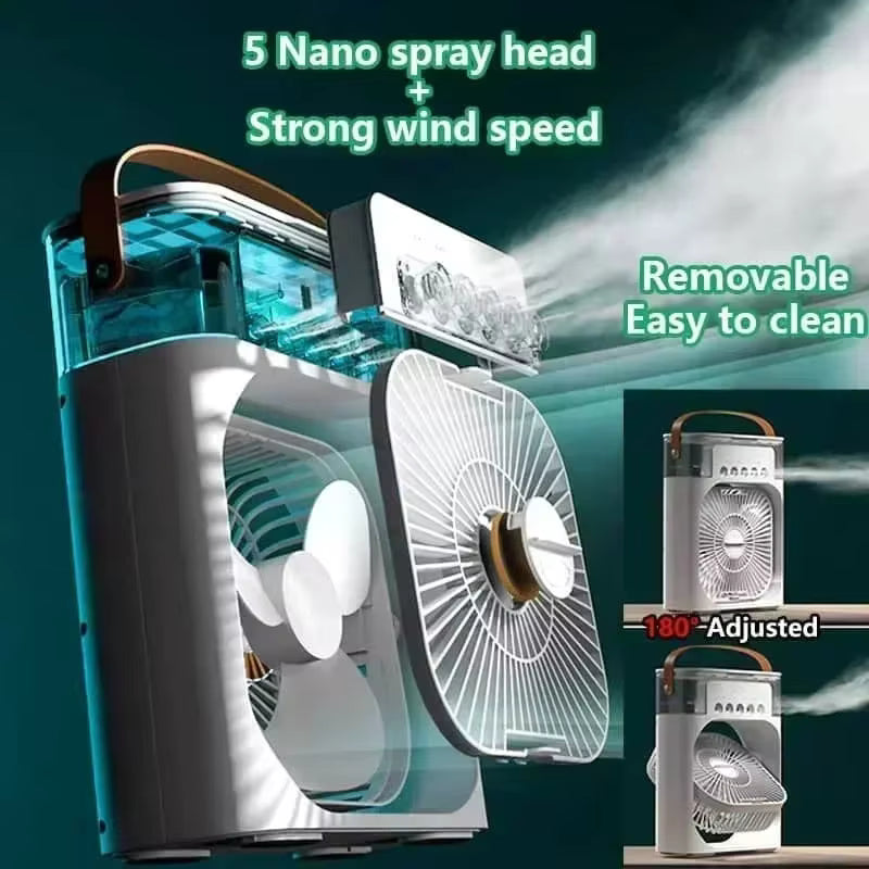 3-in-1 Mini Air Cooler Fan Humidifier – Silent Cooling with Night Light & Timer
